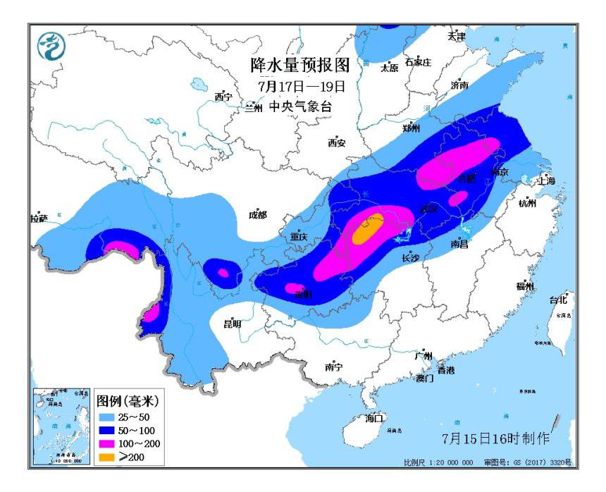 17日至19日長江上中游及淮河流域?qū)⒂袕?qiáng)降雨