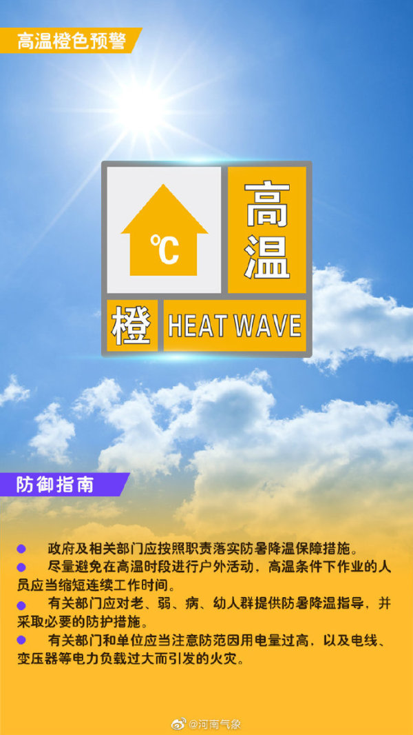 明日局地40℃以上！河南發(fā)布高溫橙色預(yù)警