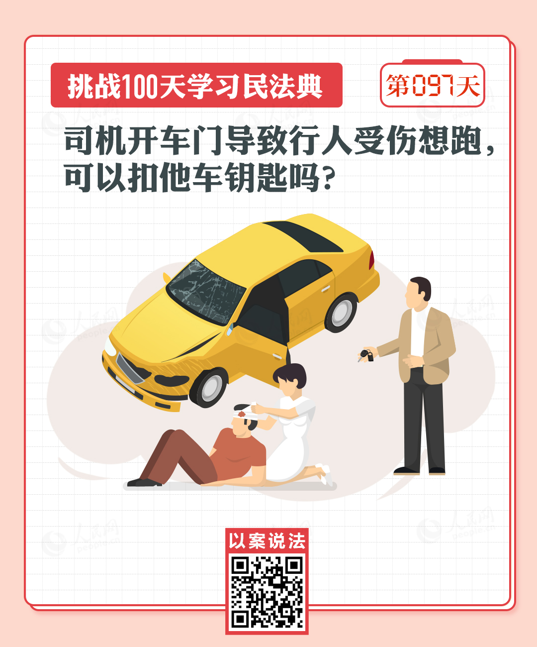 司機開車門導(dǎo)致行人受傷想跑，可以扣他車鑰匙嗎？