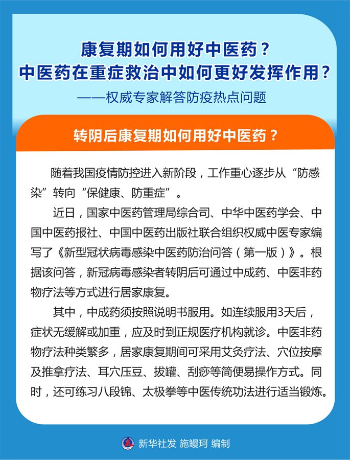 康復(fù)期如何用好中醫(yī)藥？中醫(yī)藥在重癥救治中如何更好發(fā)揮作用？——權(quán)威專家解答防疫熱點問題