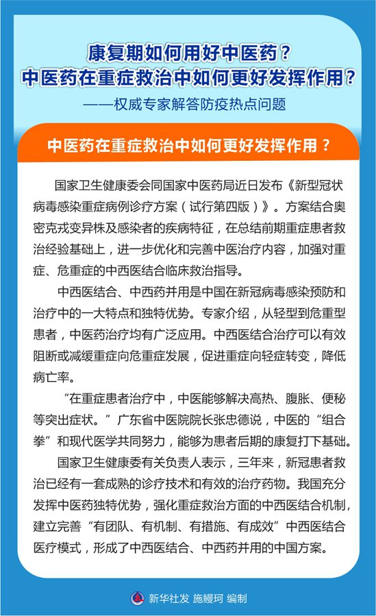 康復(fù)期如何用好中醫(yī)藥？中醫(yī)藥在重癥救治中如何更好發(fā)揮作用？——權(quán)威專家解答防疫熱點問題