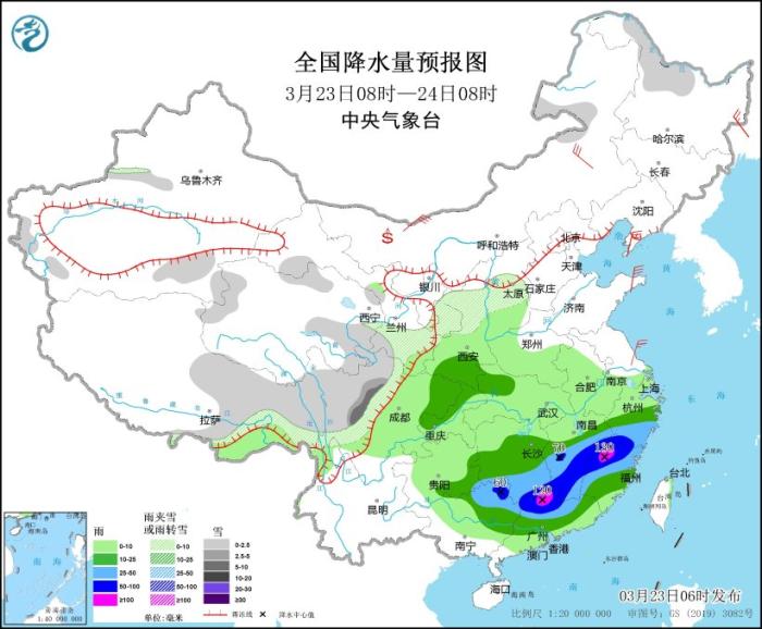 江南中南部有強降水 華北南部等地有大風沙塵天氣