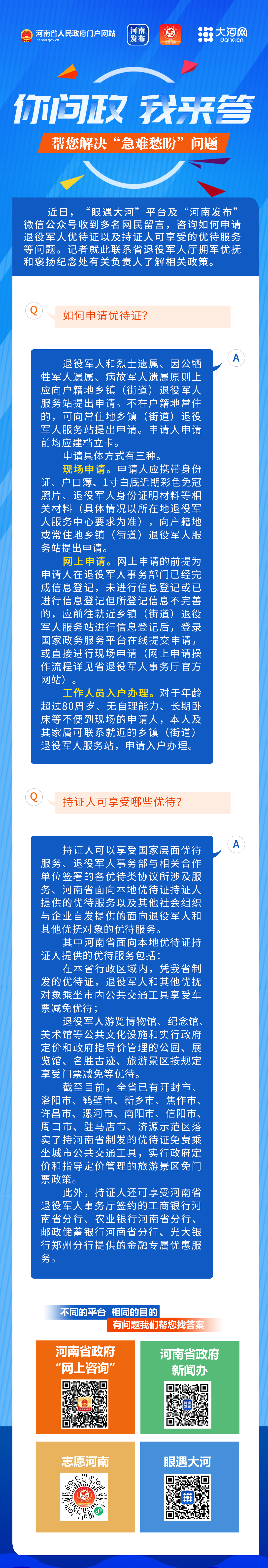 你問政 我來答丨退役軍人優(yōu)待證如何申請？可享受哪些優(yōu)待？解答來了